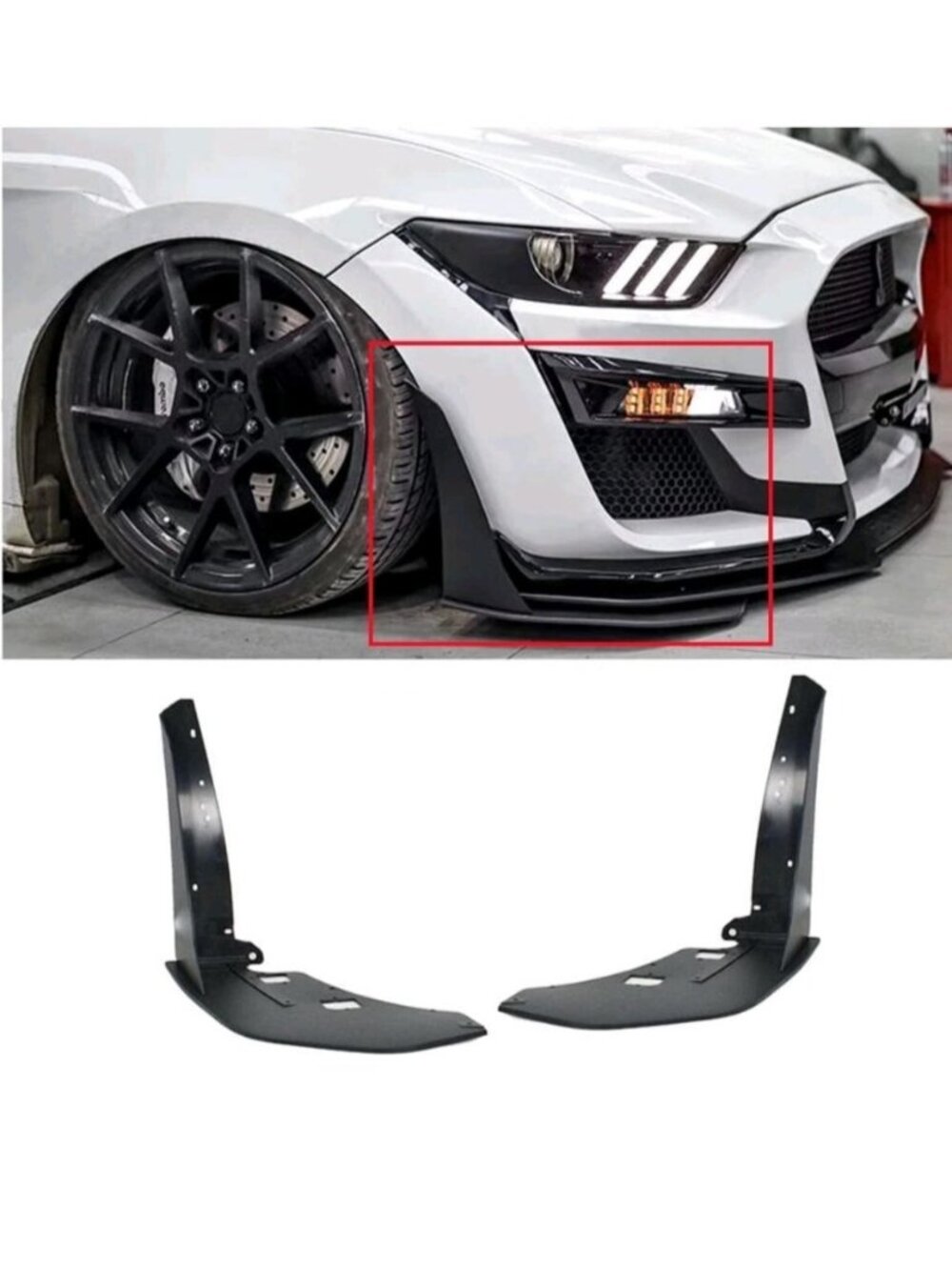 2015-2023 Ford Mustang GT500 Style Front Bumper Corner Winglet Splitters Black